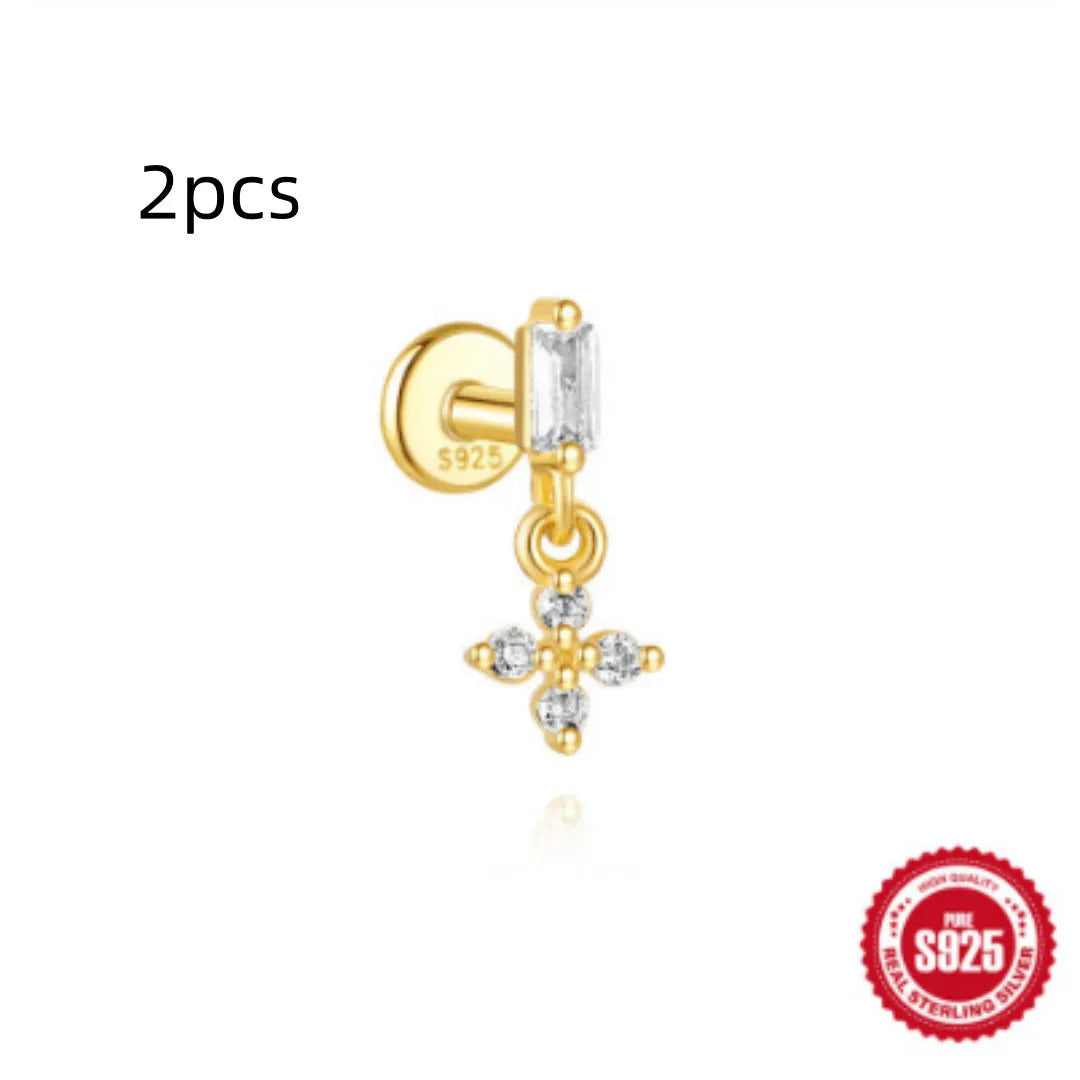 S925 sterling silver water drop shaped earring with a flat spiral puncture pattern, in a gold tone finish.