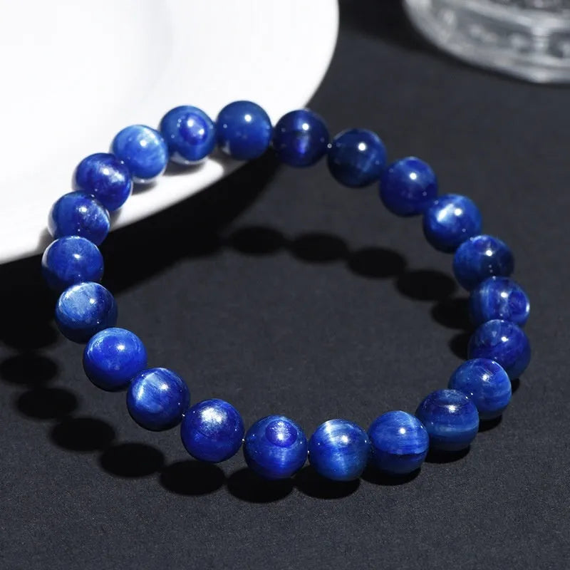 Natural blue crystal ball bracelet with geometric Ruyi design and polished 7A grade crystal beads