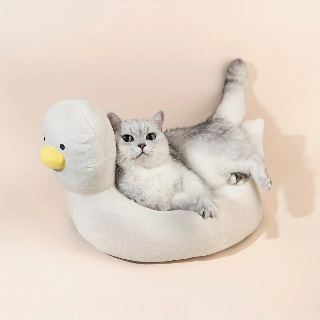Duck-shaped blue pet bed sofa for small dogs and cats with fluffy polyester filling