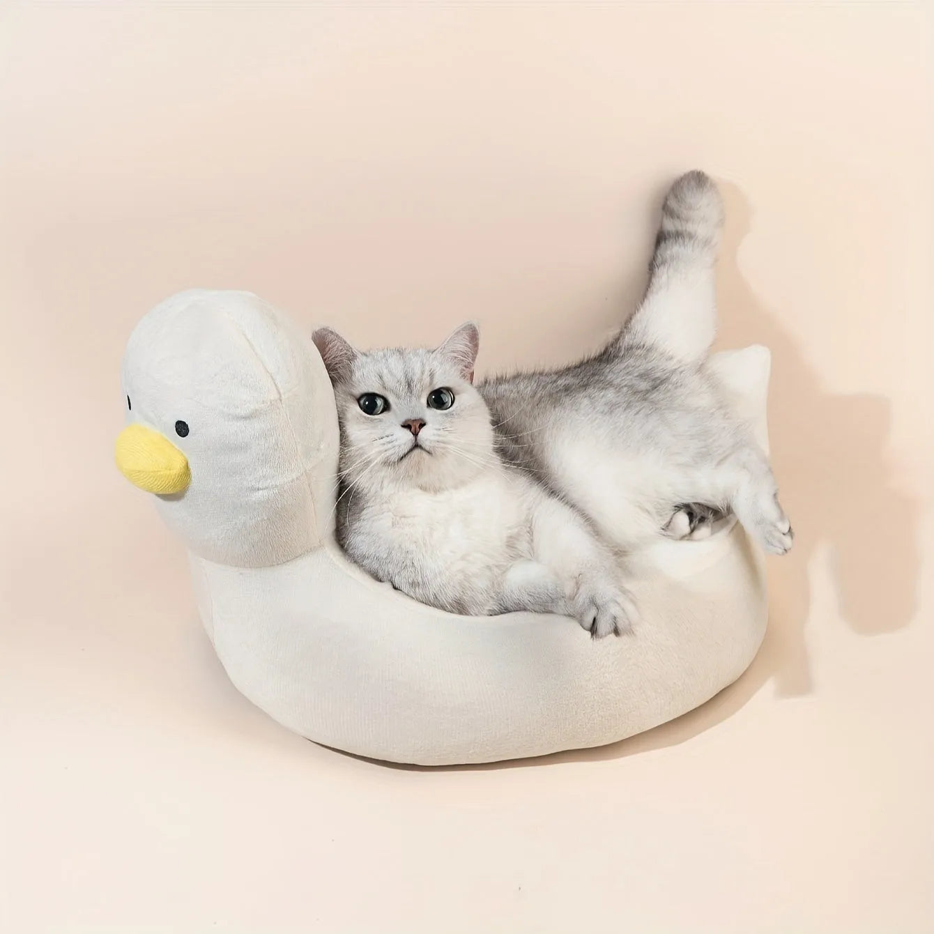 Duck-shaped blue pet bed sofa for small dogs and cats with fluffy polyester filling