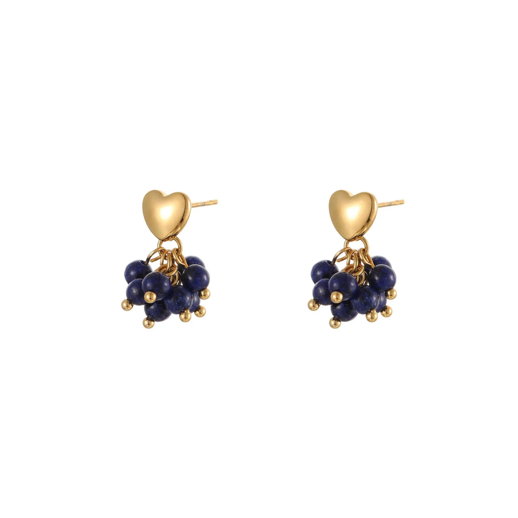 Retro natural stone beaded earrings stainless steel 18K electroplated heart geometric shape for women