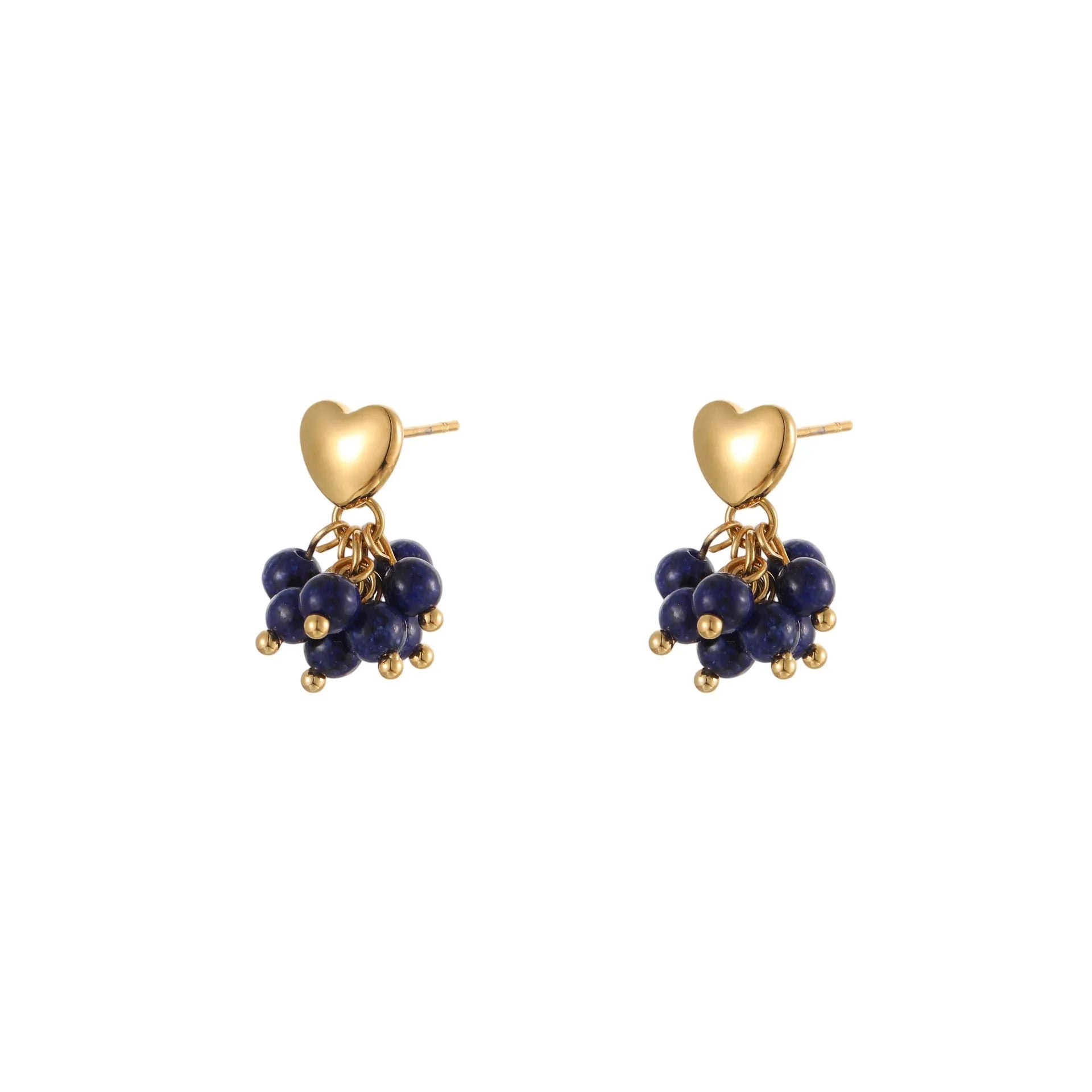 Retro natural stone beaded earrings stainless steel 18K electroplated heart geometric shape for women
