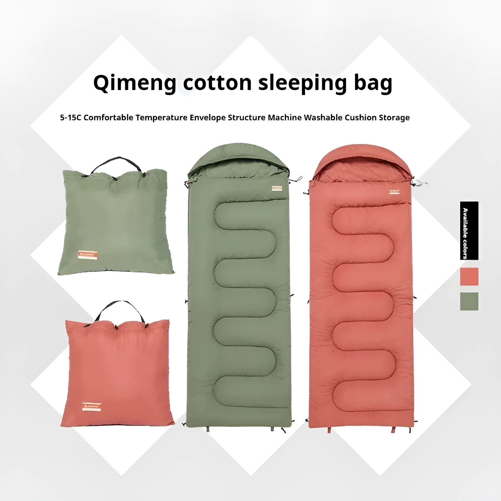 Cotton camping sleeping bag quilt in ochre colour showing quilt-style construction