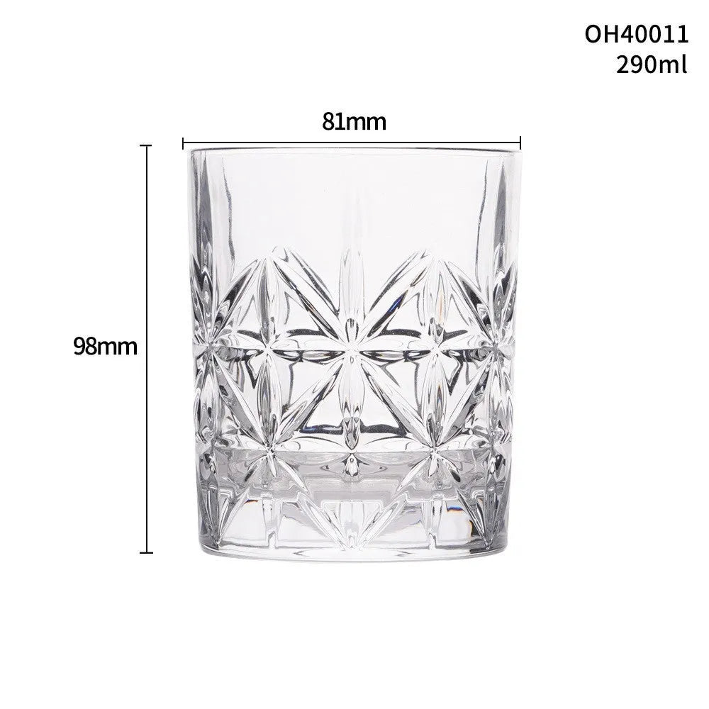 Thick bottom whiskey shot glass in glass construction with 301-400ml capacity showing colour options