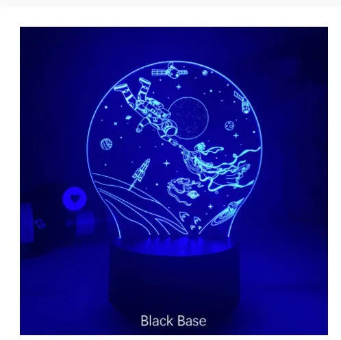 Colorful touch 3D night light with USB cable, seven colour modes, black base