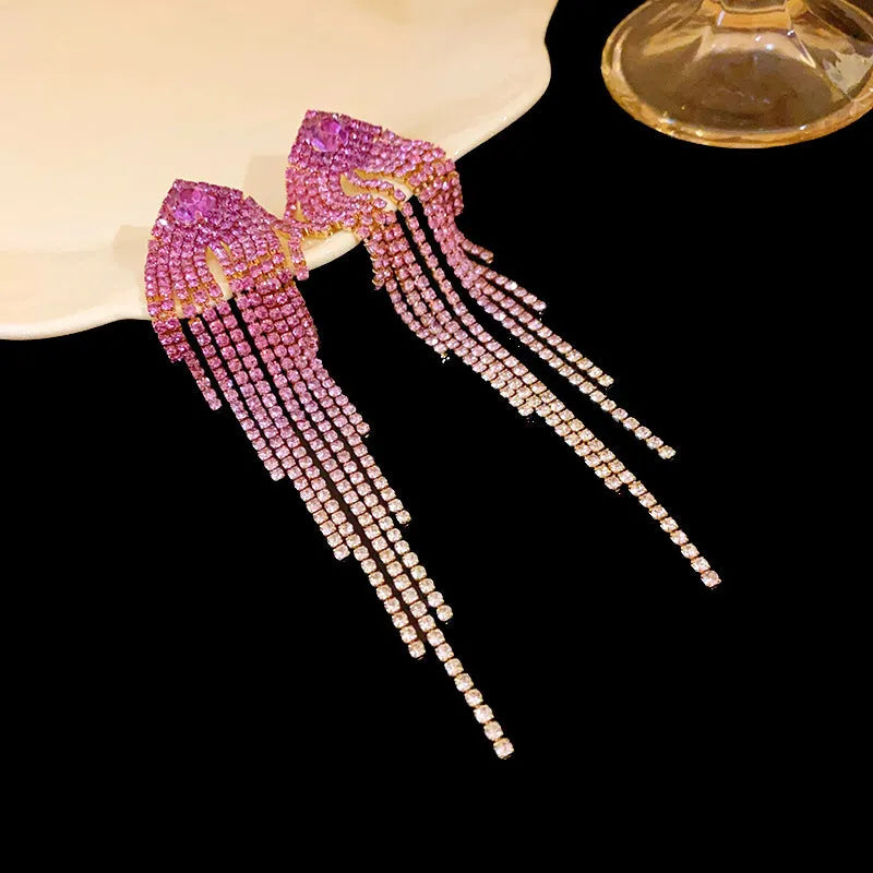 Fashion Love Tassel Stud Earrings for Women copper diamond treatment silver needle heart shape geometric
