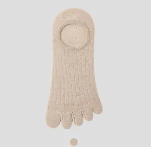 Modal cotton five-finger ultra-thin boat socks in solid colours including black, grey, khaki, and white.