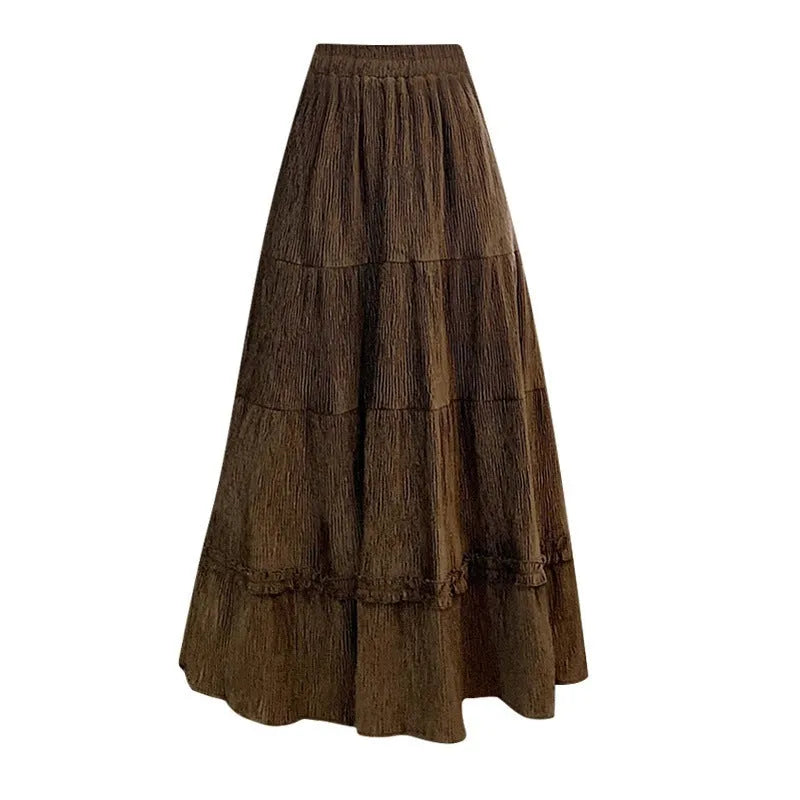 Corduroy A-line midi skirt with elastic waistband in solid colour options
