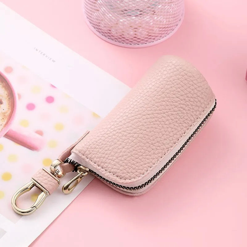 Waterproof black PU key case with zipper closure for key storage