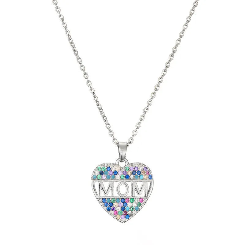 Peach heart MOM pendant necklace in gold colour, copper material, on adjustable chain