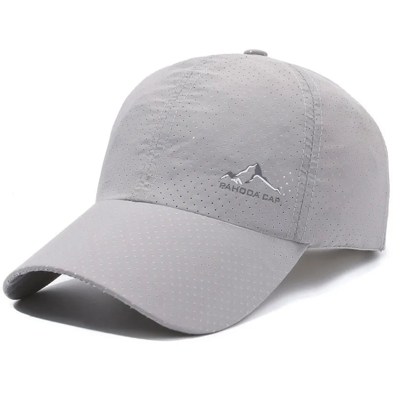 Adjustable polyester baseball cap in Army Green colour with breathable hollow design on a white background.