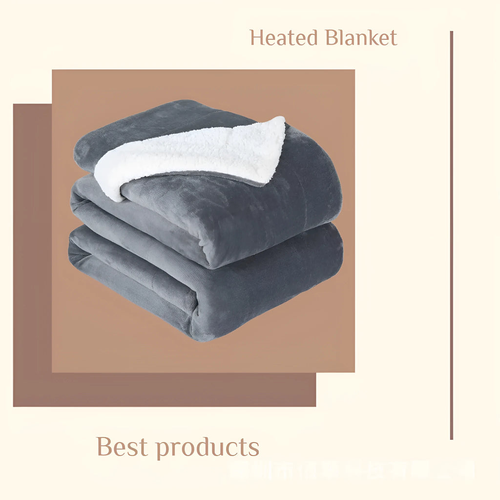 USB electric heating blanket in grey colour with flannel fabric and temperature controls
