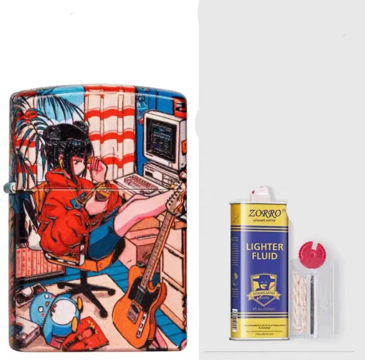 Windproof kerosene lighter with copper case, steel liner, and 16 storm holes