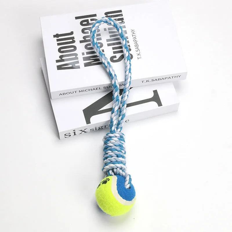 38cm cotton string dog tug toy in red and white or blue and white colours for medium large breed dogs