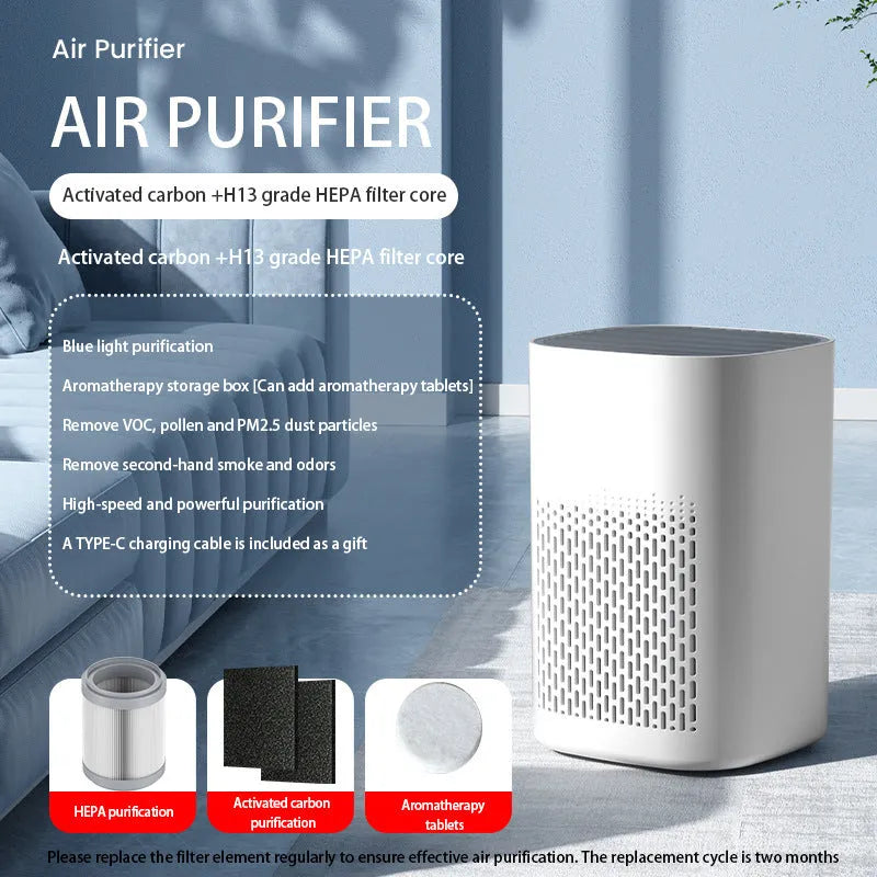Simple style desktop air purifier with USB cable for small room odour and smoke removal