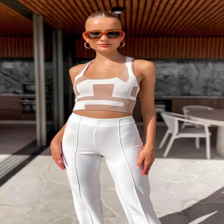 Women's U-collar camisole vest in contrasting colours with street fashion slim fit styling