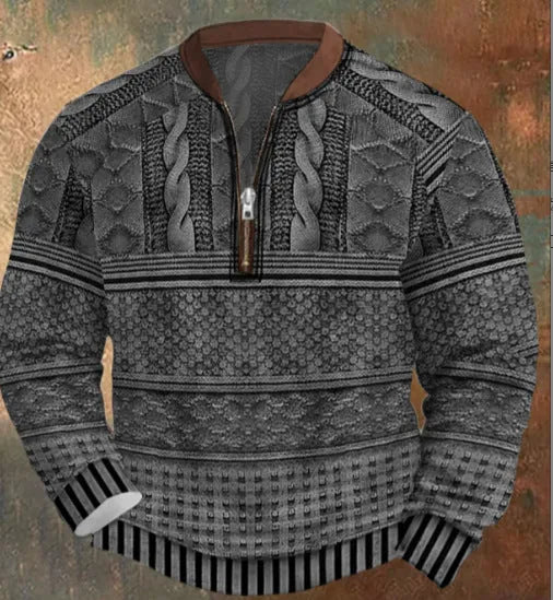 Men's casual checkered printed half zip hoodie in loose fit, polyester street style top