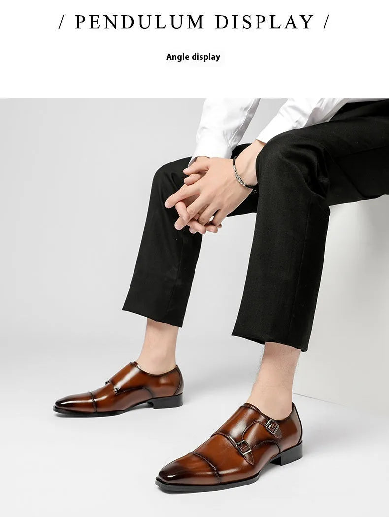 Men's leather shoes with square toe design in black and light brown colours