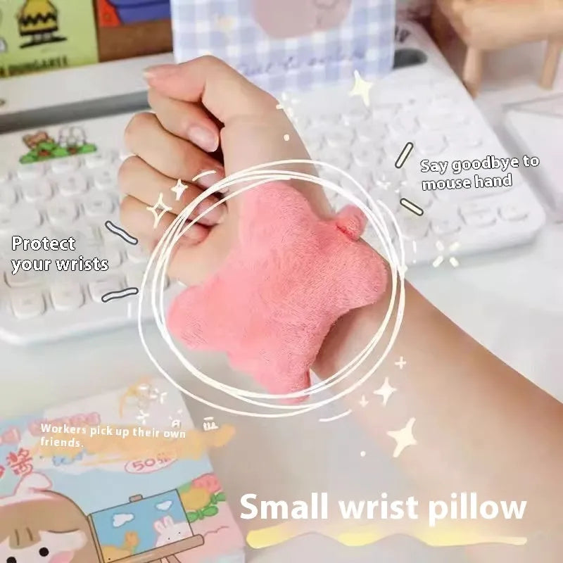 Plush wrist protector mouse pad mini pillow in blue, green and pink colours for keyboard typing comfort