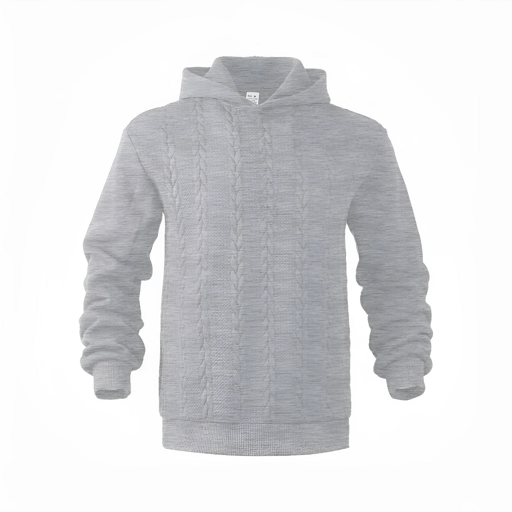 Men's solid colour hooded pullover sweatshirt in loose fit polyester fabric, long sleeve casual top available in multiple colours