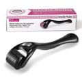 Black and purple derma rollers with titanium microneedles for facial, scalp and body skincare