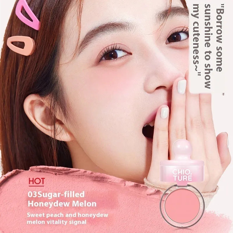 Can powder blusher mud compact with shimmer finish in nude blush colours