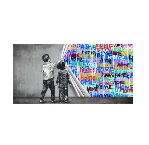 Children's abstract graffiti wall art canvas print frameless modern style