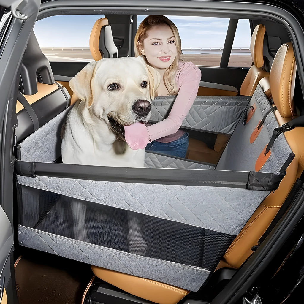 Grey reversible water resistant dog bed measuring 56x56x40cm for car and home use