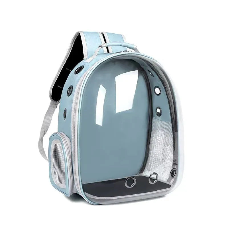 Grey PC hard-shell astronaut-style cat diaper bag with side opening