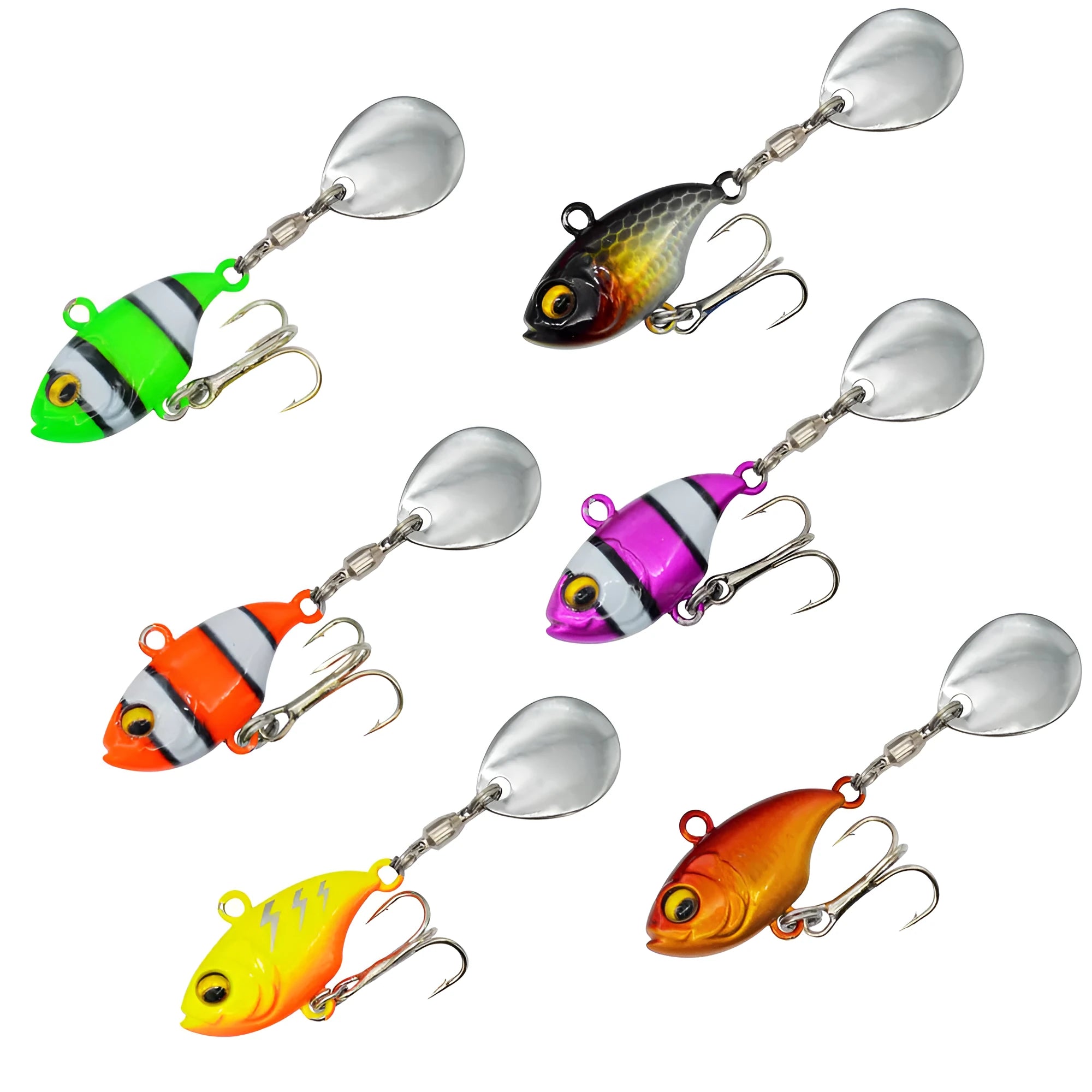 Metal fishing lure with rotating sequins in gold colour option