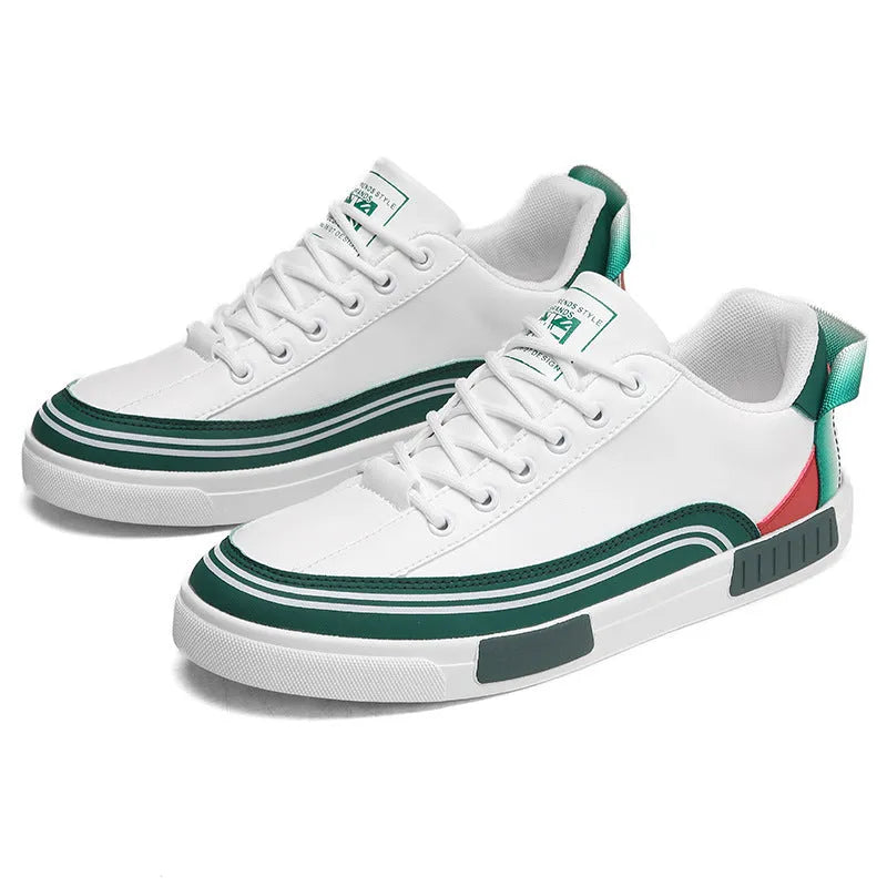 Men's breathable canvas mesh shoes in white beige and green with flat heel and round toe design