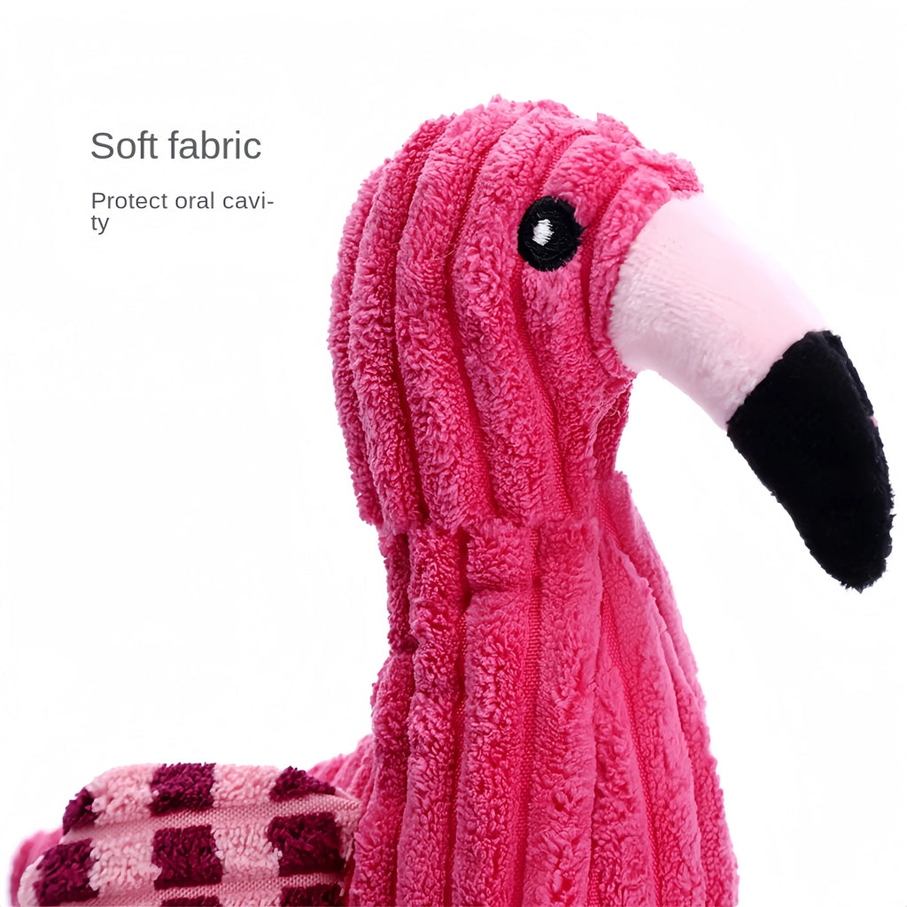 Pink corduroy animal-shaped squeaky dog toy showing elephant, owl, and giraffe designs