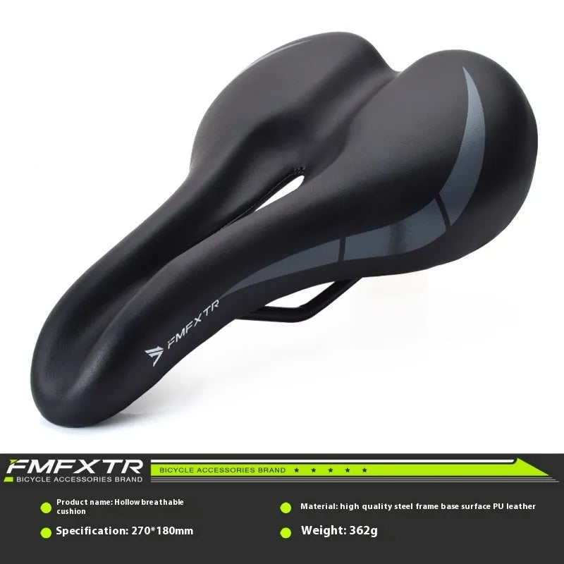 Bicycle saddle cushion with hollow design measuring 270mm by 180mm in PU leather with foam padding
