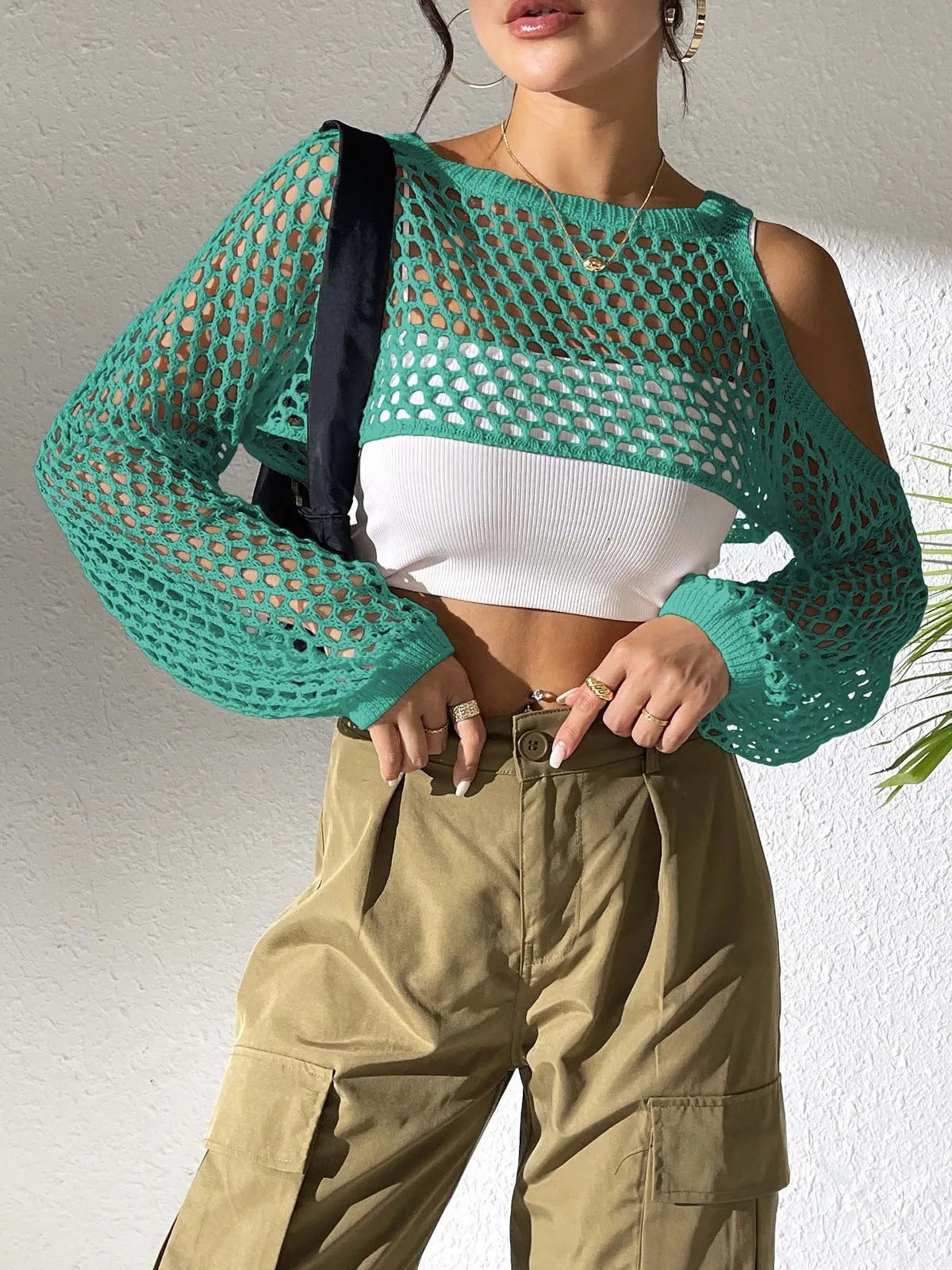Mesh beach shirt with navel hollowed design in polypropylene fabric, available in six colours