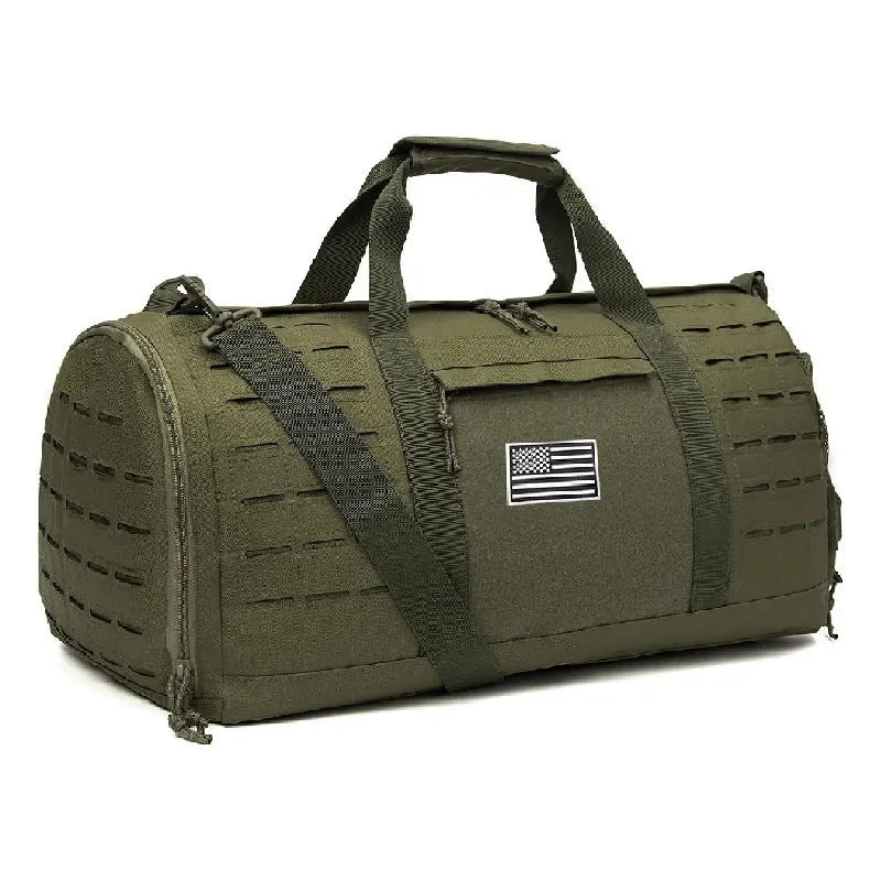 Men's Oxford cloth sports fitness handbag in Army Green colour showing 56x26x25cm dimensions