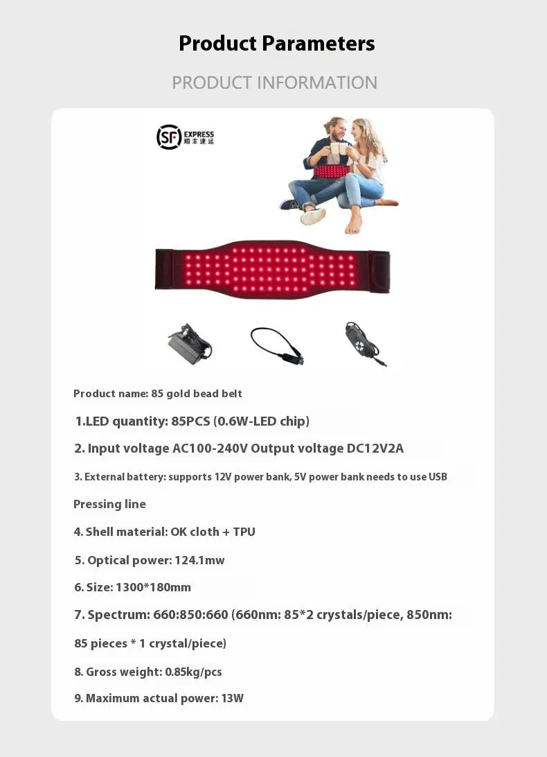 Black infrared physical therapy belt with red light technology for waist pain relief