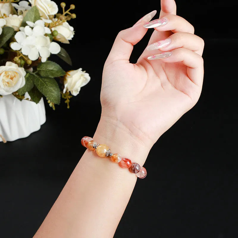 3A natural red sealant flower citrine crystal bracelet 10mm round beads handmade women