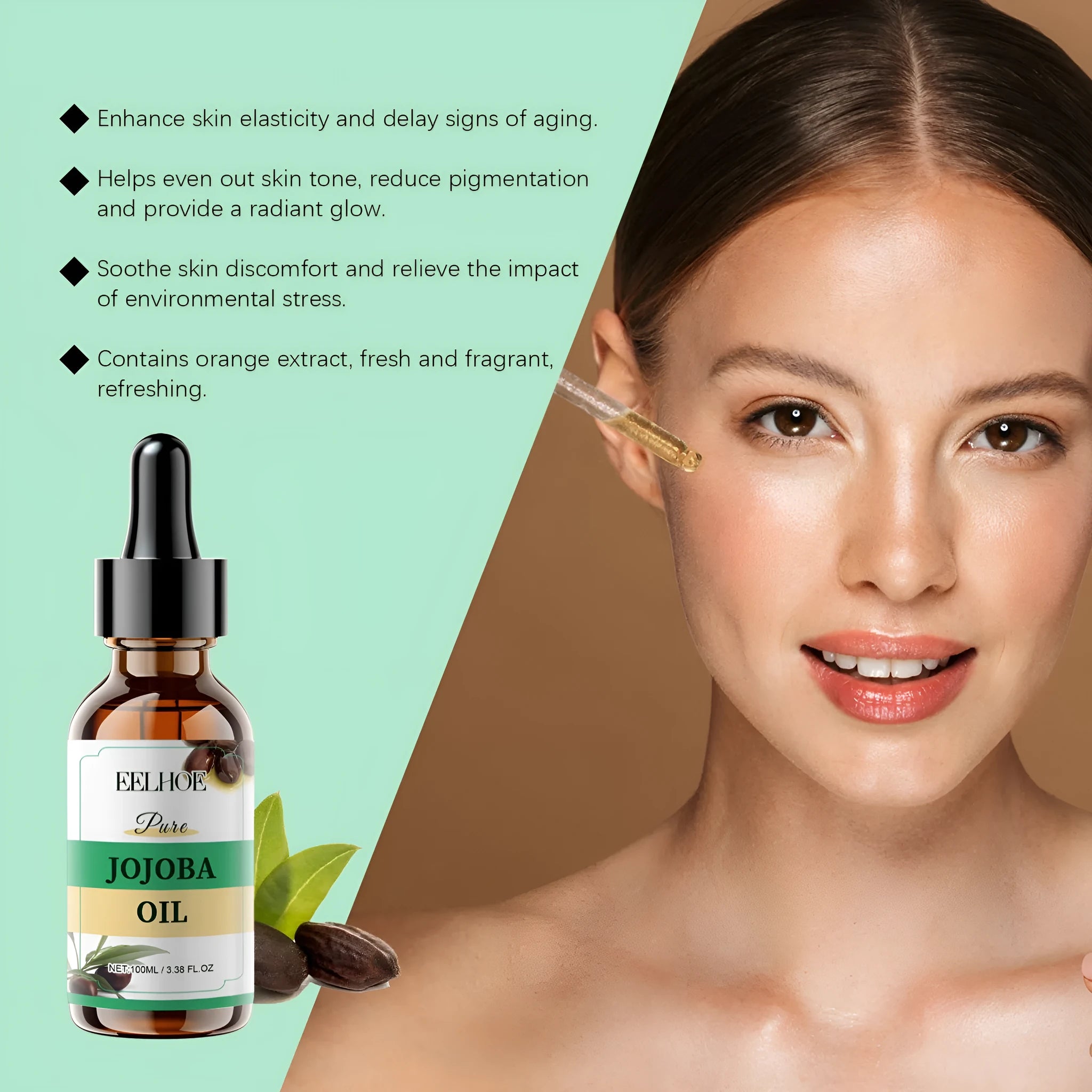 100ml bottle of organic jojoba facial oil with firming and moisturising properties.