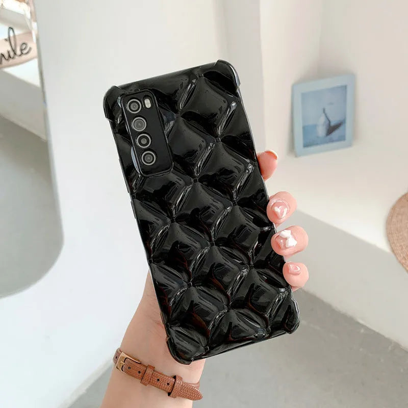 Silicone back cover phone case for Huawei models in black, green, pink, and white colours