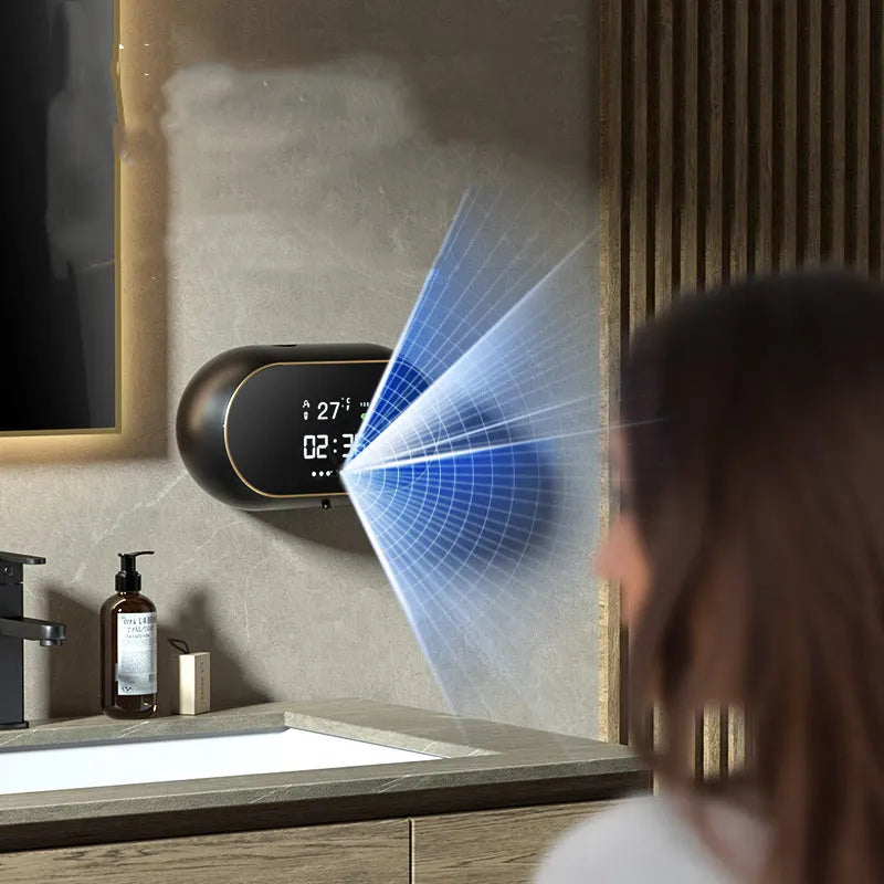 White automatic wall-mounted touchless foam soap dispenser with USB cable