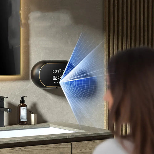 White automatic wall-mounted touchless foam soap dispenser with USB cable