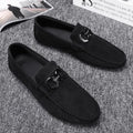 Men's black and grey suede summer casual shoes with leather details and rubber soles