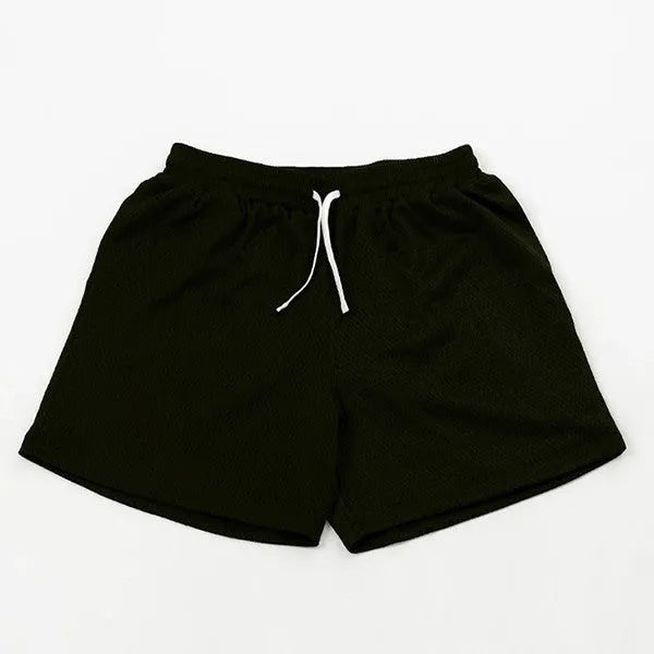 Men's black quick-drying mesh shorts for running and fitness activities