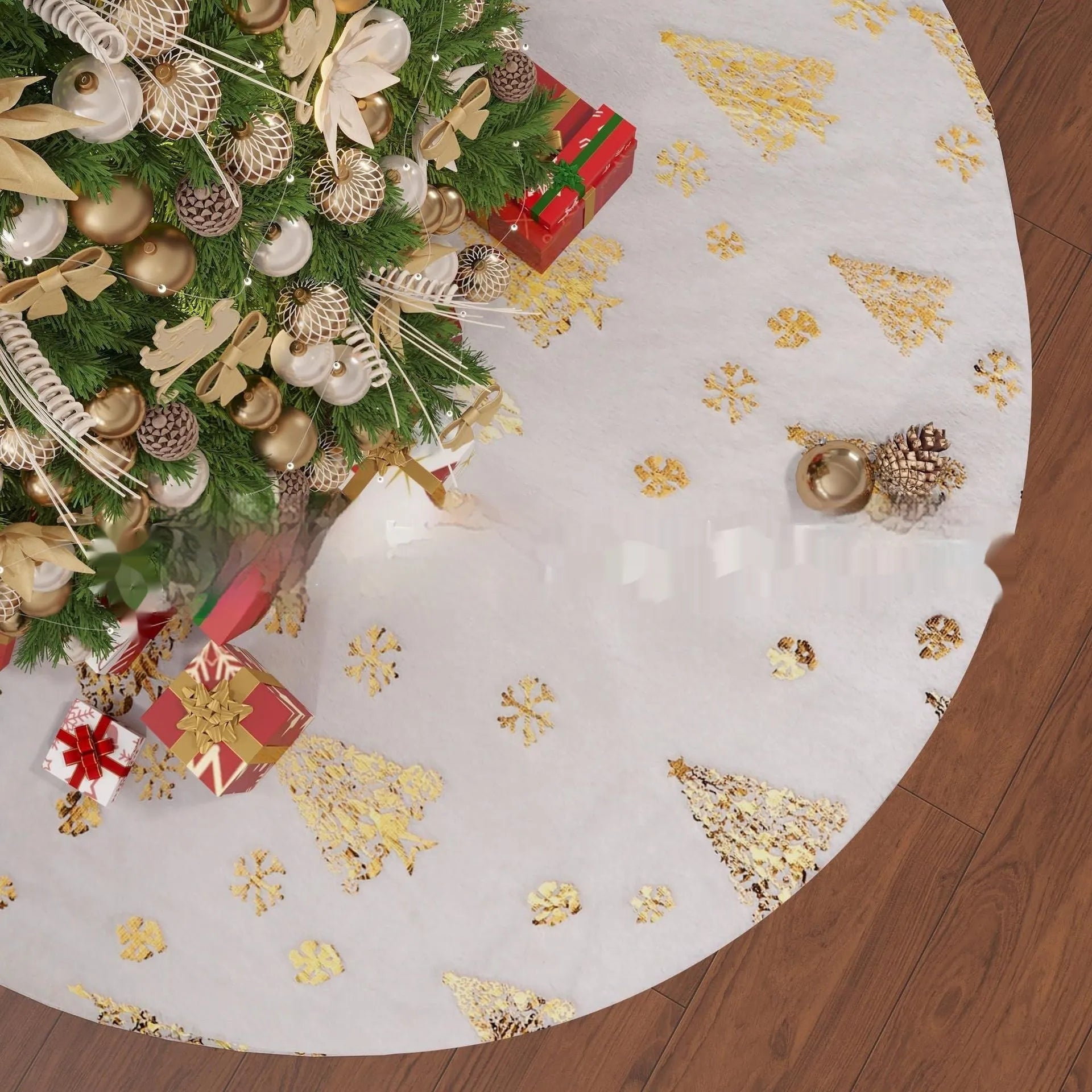Plush Christmas tree style rug mat in red and green for festive floor decoration.