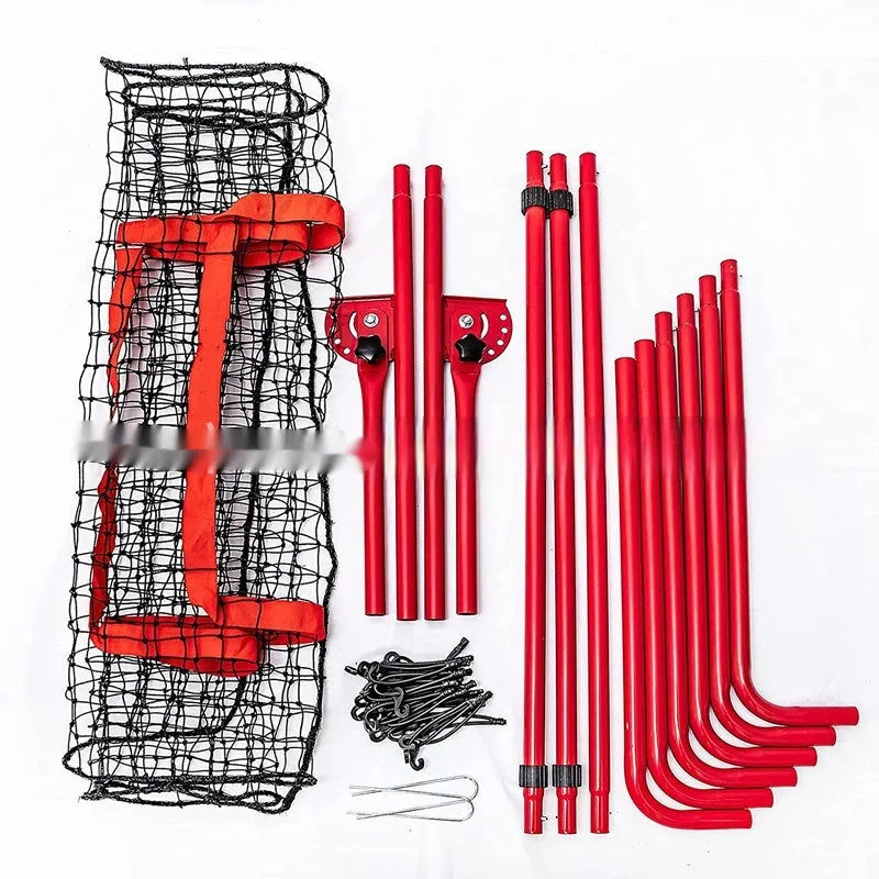 Red 4x6 feet baseball training net with metal frame setup for practice drills