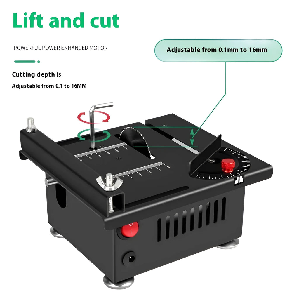 Lithium-ion battery-powered desktop mini saw with five angle grinder attachments