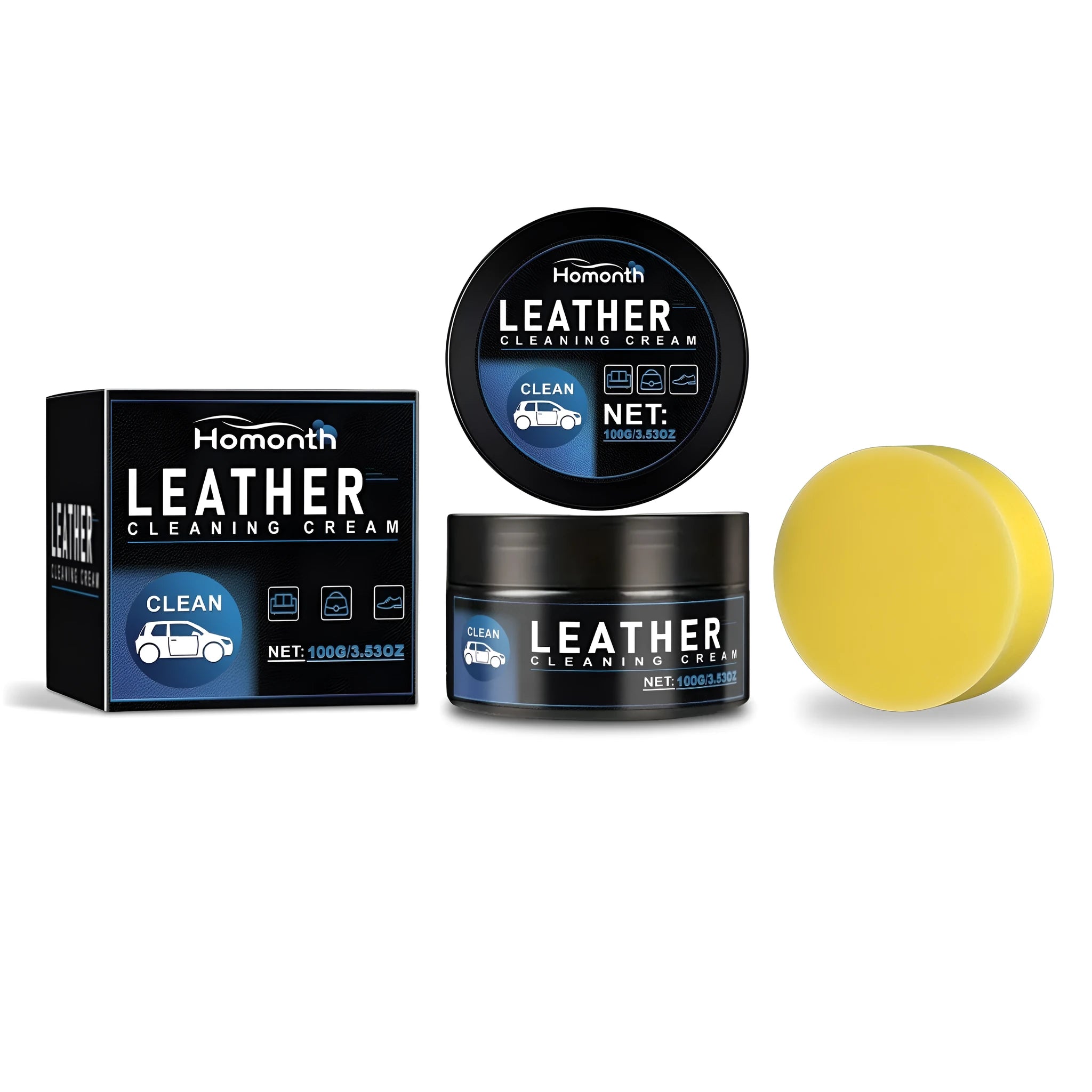 Car leather care cream 100g with sponge applicator for leather restoration