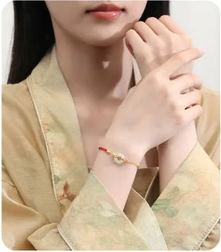 925 silver koi safety buckle bracelet with peace buckle and red rope detailing
