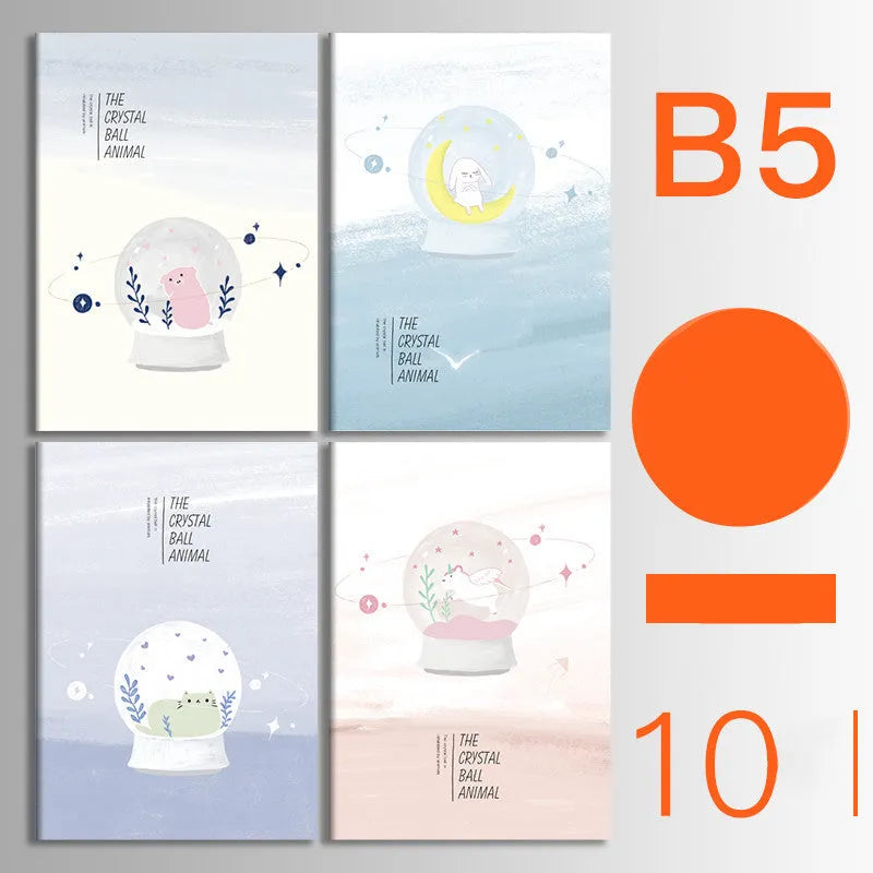 Bundle of ten soft-cover kraft paper notebooks with thread binding in various animal and nature designs.
