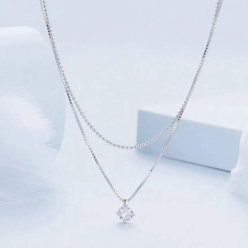 S925 sterling silver double-layer necklace with pearl chain and pendant for women